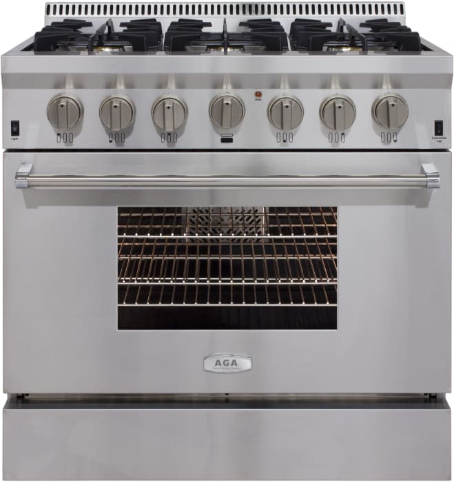 AGA APRO36DFSS 36 Inch Freestanding Dual Fuel Range with RapidBake Convection, Infrared Broiler