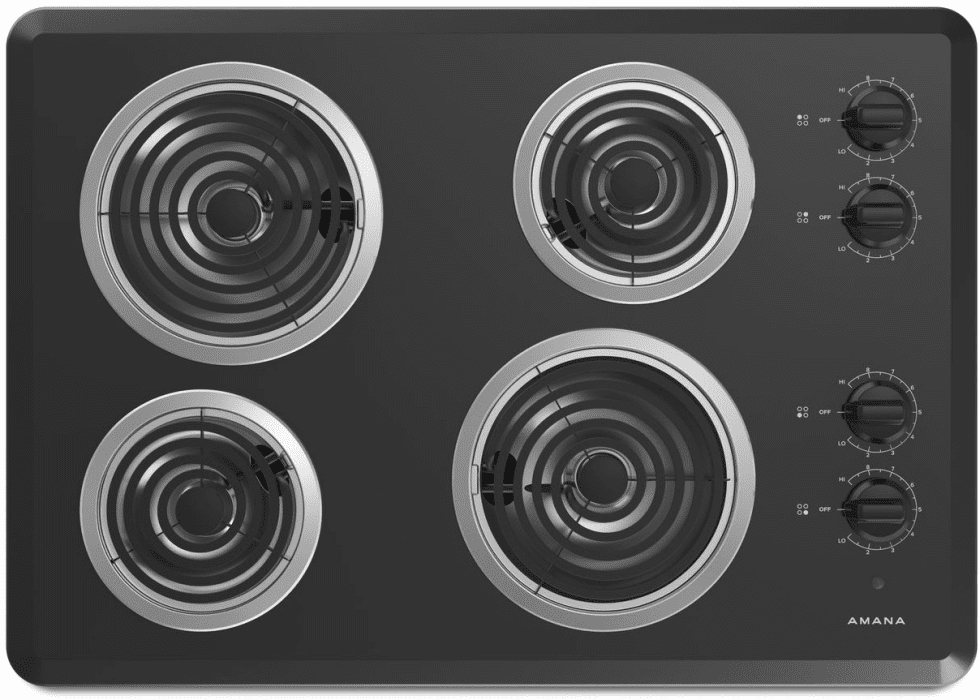 Amana ACC6340KFB 30 Inch Electric Cooktop with 4 Heating Elements, Right Controls, Chrome Drip