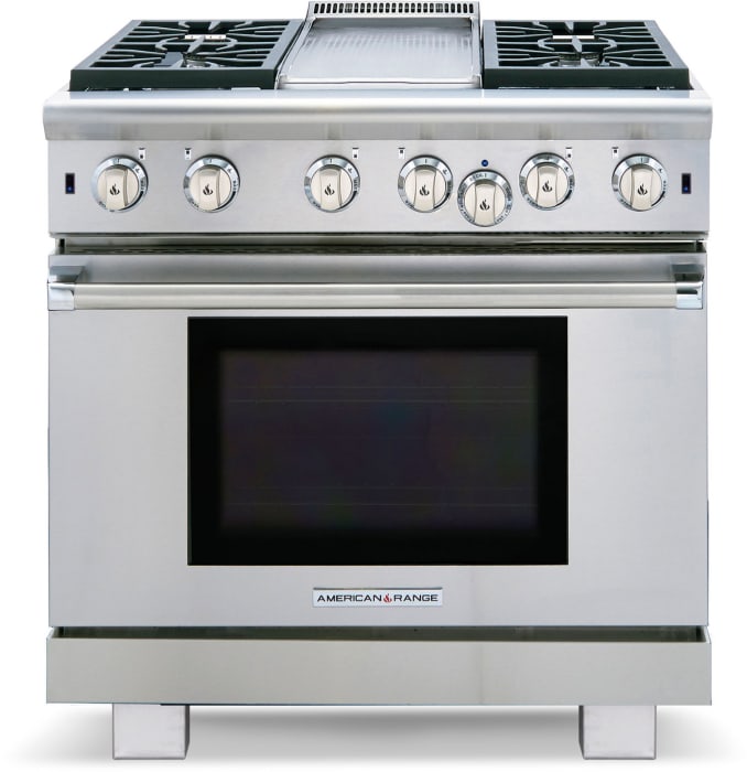 American Range Arrob436gdl 36 Inch Freestanding Professional Gas Range With 4 Open Burners 5 3 Cu Ft Innovection Oven Manual Clean Infrared Broiler 11 Inch Griddle And Island Trim Included Liquid Propane