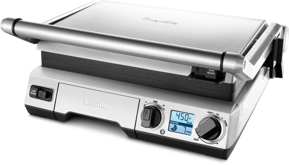 Breville BGR820XL Electronic Smart Grill with Element IQ Adjustable Height Control Adjustable Plate Tilt Non Stick Plates Auto Off LCD Display Removable Dishwasher Safe Plates and 1800W Power