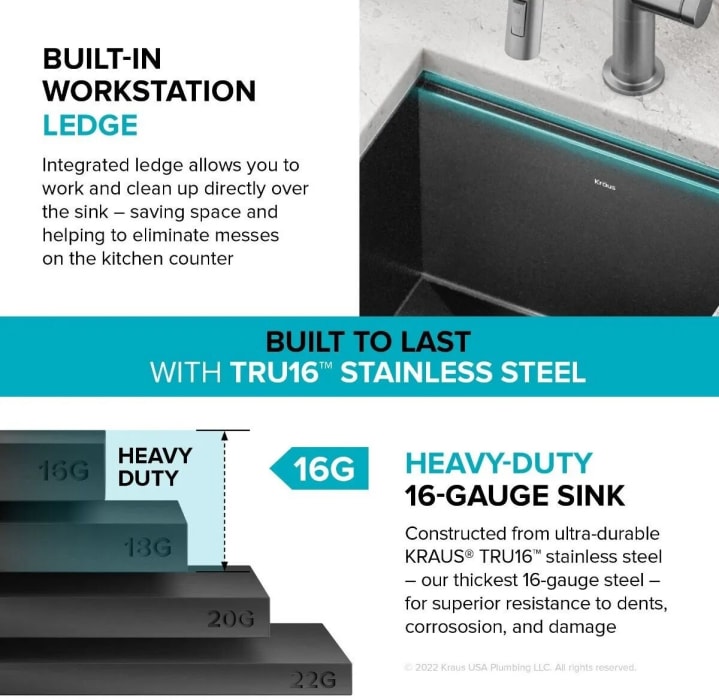 Kraus KWU110117PGM Kore™ Undermount Workstation Single Bowl Kitchen