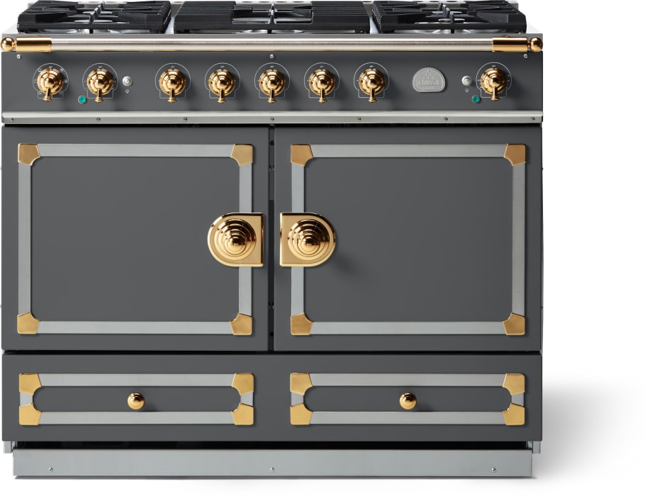 La Cornue C1GF 43 Inch Freestanding Dual Fuel Range with 5 Sealed Burners Double Oven 4.59 Cu. Ft. Total Capacity Storage Drawer Continuous Grates Convection Ovens and 7 Cooking Modes Graphite