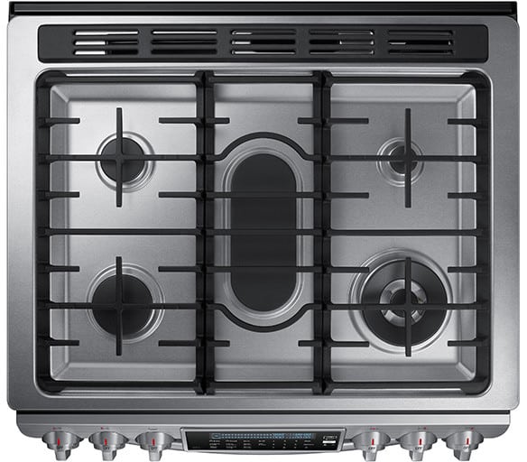 Samsung NX58H9500WS 30 Inch SlideIn Gas Range with 5.8 cu. ft. True