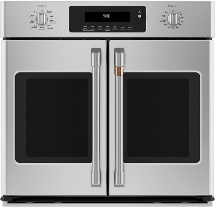 Cafe Cts90fp2ms1 30 Inch Smart Single French Door Electric Wall Oven With Wifi Connect True European Convection Halogen Oven Lighting Ten Pass Dual Broil Element Ten Pass Bake Element Steam Self Clean Self Clean Roller Racks