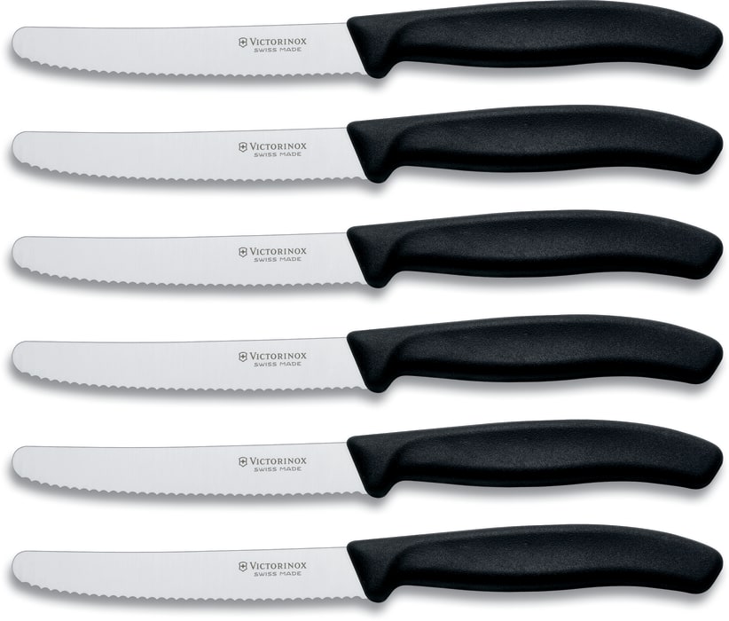 Victorinox 678336us1 Swiss Classic 6 Piece Rounded Steak Knife Set With Ultrasharp Serrated Blades Stainless Steel Round Tip Blades Dishwasher Safe Ergonomic Handle Limited Lifetime Warranty And 4 1 2 Blade