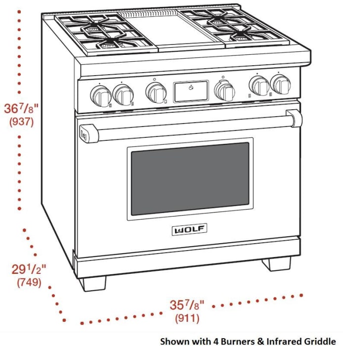 Wolf DF364GLP 36 Inch Freestanding Professional Dual Fuel Range with 4