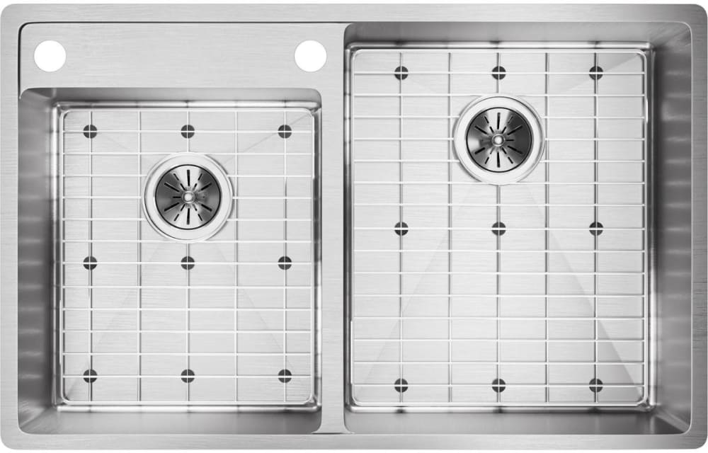 Elkay Ectrud31199ldbgs2 32 Inch Offset Double Bowl Undermount Kitchen Sink Kit With 18 Gauge Stainless Steel Sound Guard Material And Water Deck 2 Wide Faucet Holes