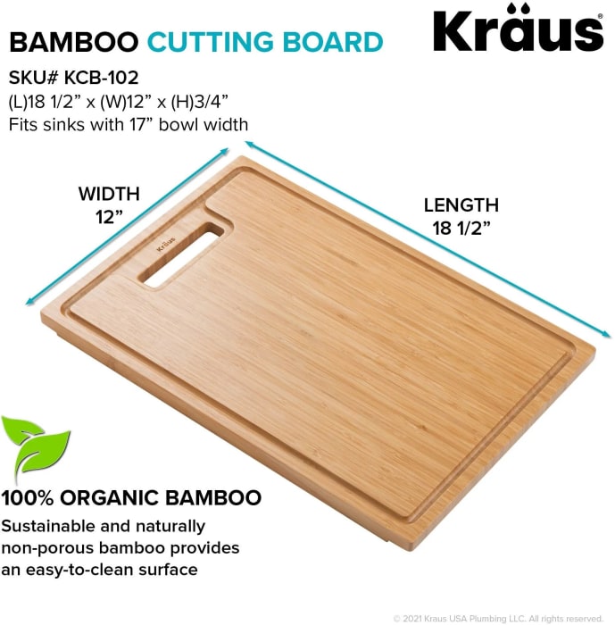 Kraus KCB102BB Solid Bamboo Cutting Board with BuiltIn Grooves, Non