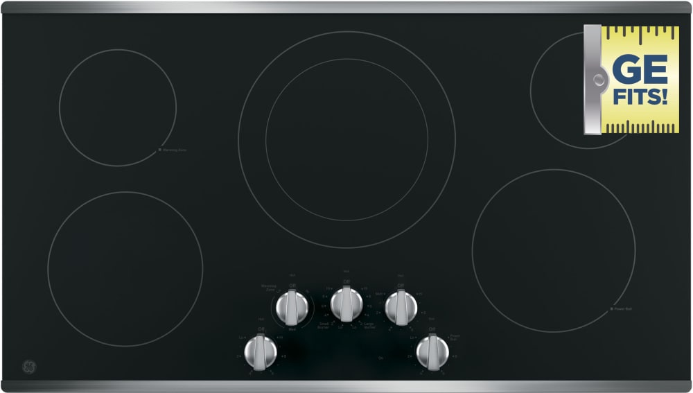 GE JP3036SLSS 36 Inch Electric Cooktop with Five Radiant Cooking Elements, Dual Element, Power