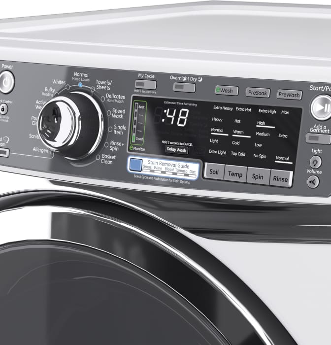 GE GFWR4800FWW 28 Inch 4.8 cu. ft. Front Load Washer with 13 Wash Cycles, 1,250 RPM, RightHeight