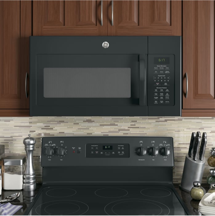 GE JVM6175DKBB 1.7 cu. ft. OvertheRange Microwave with 1,000 Watts, 300 CFM Ventilation, 10