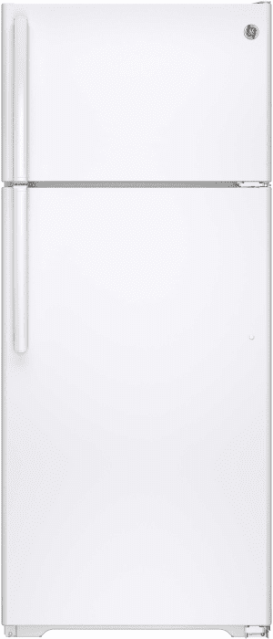 Ge Gte18gthww 28 Inch Top Freezer Refrigerator With 17 5 Cu Ft Capacity 2 Adjustable Spillproof Glass Shelves Gallon Door Storage Spillproof Freezer Floor Upfront Temperature Controls Air Tower Optional Ice Maker And Energy