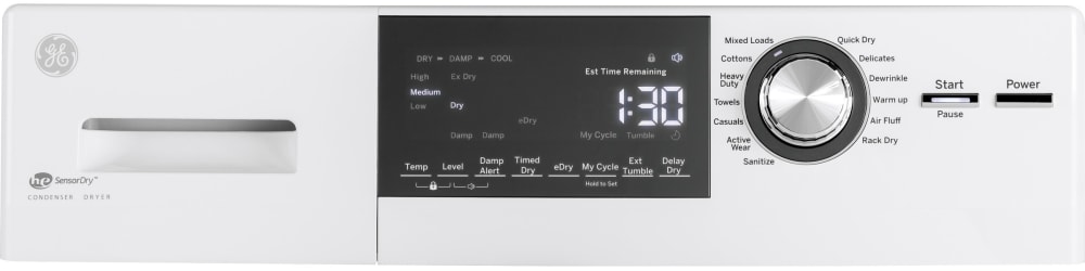 GE GFT14ESSMWW 24 Inch Electric Dryer with 4.1 Cu. Ft. Capacity, Damp