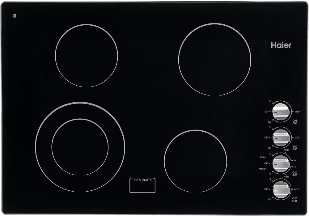 Haier Hcc3320aes 30 Inch Electric Cooktop With 4 Radiant Elements Dual Front Left Element Black Ceramic Glass Hot Surface Indicator And Heavy Duty Metal Knobs