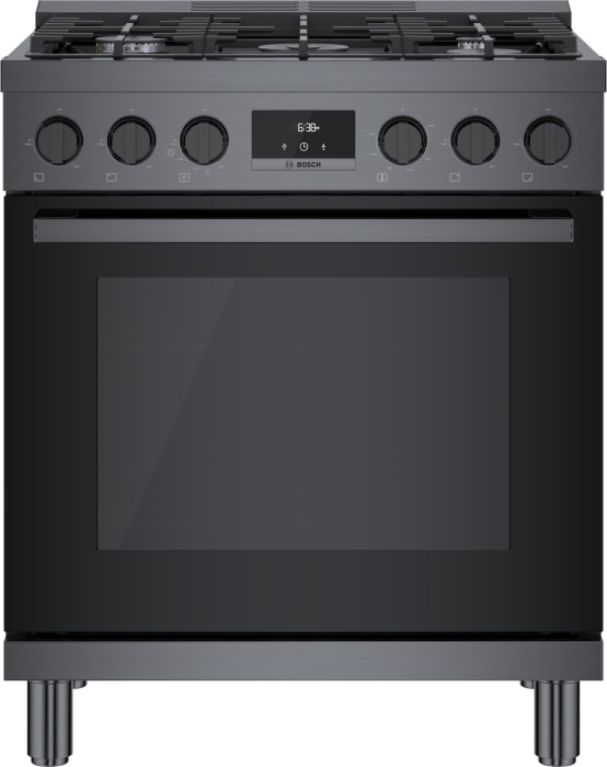 Bosch HGS8045UC 30 Inch Freestanding Gas Range with 5 Sealed Burners 3.6 cu. ft. Oven Capacity 3 Cooking Modes and Double Ring Power Burner Black Stainless Steel