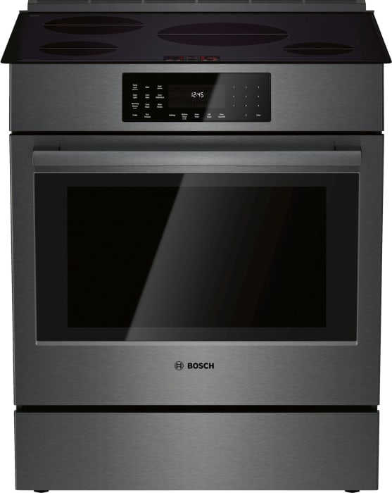 Bosch Hii8046u 30 Inch Black Stainless Steel Induction Slide In Range With 11 Specialized Cooking Modes 4 6 Cu Ft Capacity European Convection Warming Drawer Preciseselect Temperature Conversion Fast Preheat Temperature Probe Safestart 8