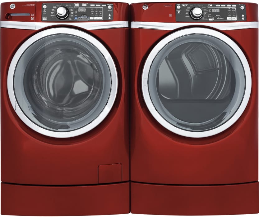 Ge Gewadrer81 Side By Side Washer Dryer Set With Front Load Washer And Electric Dryer In Red