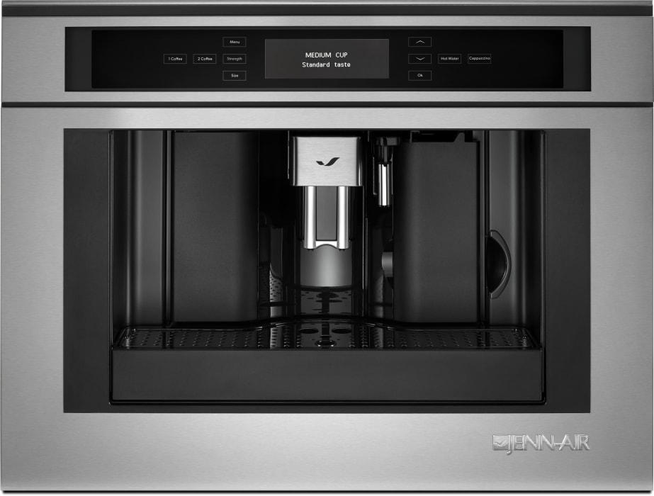 Jennair Jbc7624bs 24 Inch Built In Coffee System With 13 Level Conical Whole Bean Coffee Grinder 1 Litre Water Reservoir Hot Water Dispenser Coffee Espresso Brewing Led Lighting Multi Lingual Lcd Display Dual Dispensing Spouts And Prop