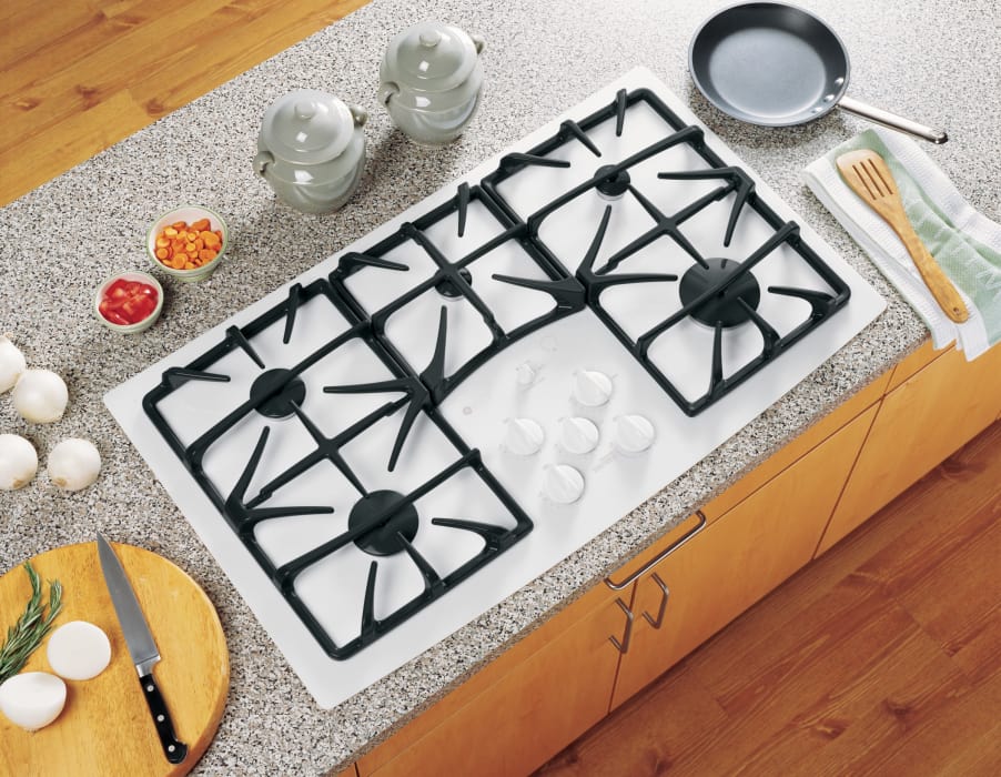 GE JGP970TEKWW 36 Inch Gas Cooktop with 5 Sealed Burners, Precise Simmer Burners, GasonGlass