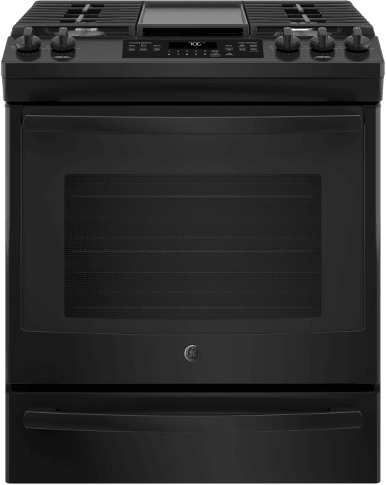 Ge Jgs760delbb 30 Inch Slide In Gas Range With Convection Dishwasher Safe Grates Self Clean With Steam Clean Option Integrated Griddle Edge To Edge Cooktop 5 Sealed Burners 18 000 Btu Power Boil Burner Precise Simmer