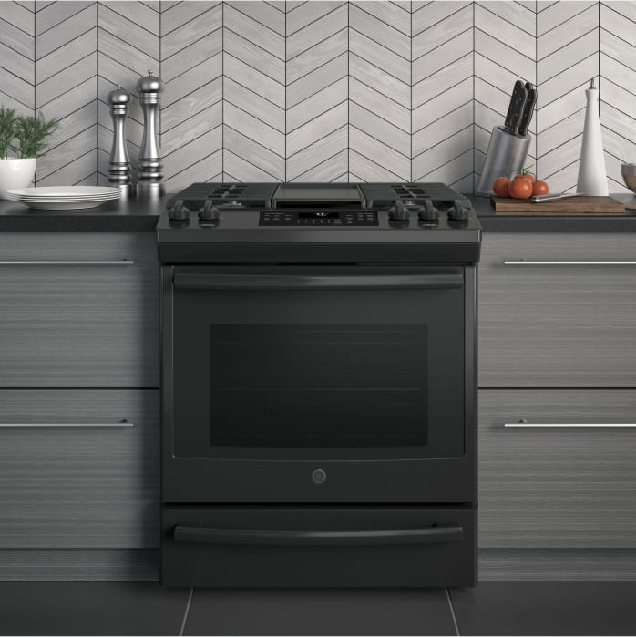 GE JGS760DELBB 30 Inch SlideIn Gas Range with Convection, Dishwasher