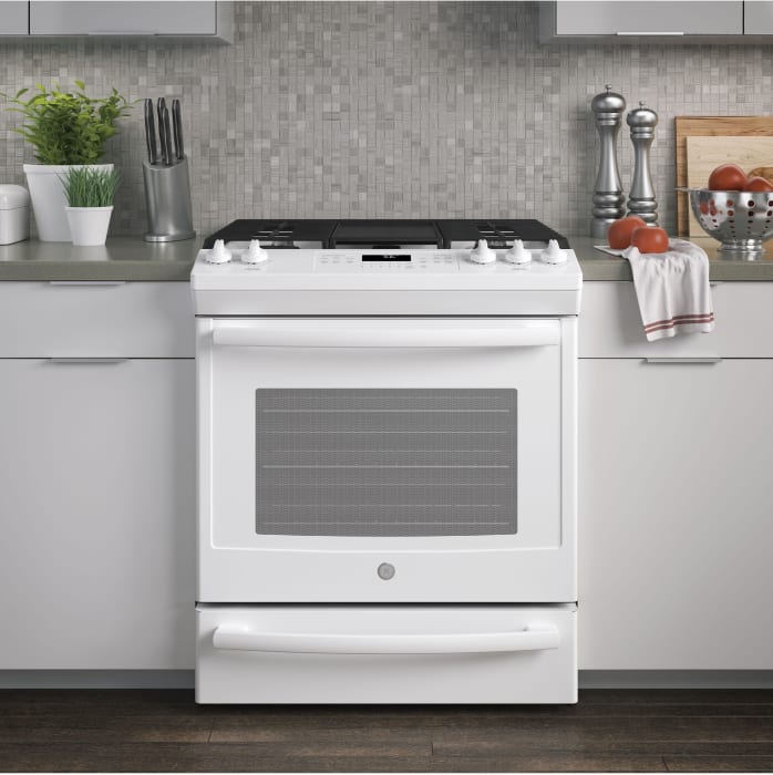 GE JGS760DELWW 30 Inch SlideIn Gas Range with Convection, Dishwasher