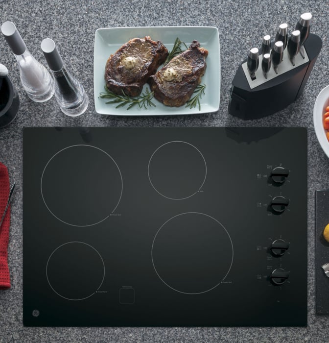 GE JP3030DJBB 30 Inch Electric Cooktop with 4 Radiant Elements, Ceramic