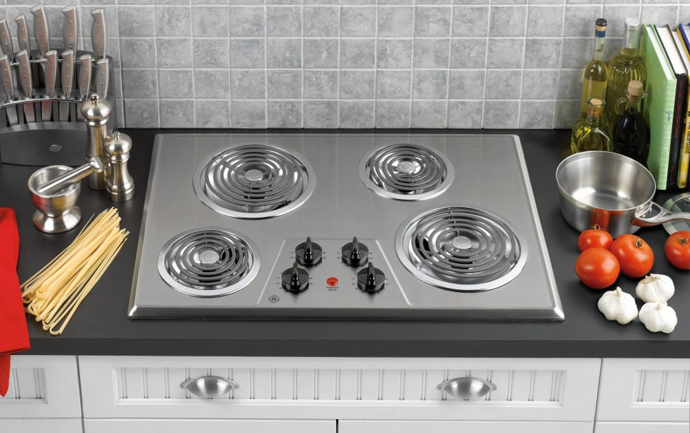 GE JP328SKSS 30 Inch Electric Cooktop with 4 Coil Elements, Removable
