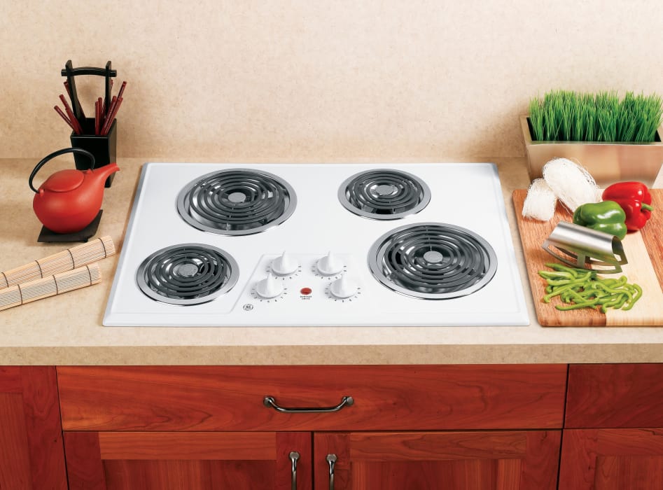 GE JP328WKWW 30 Inch Electric Cooktop with 4 Coil Elements, Removable