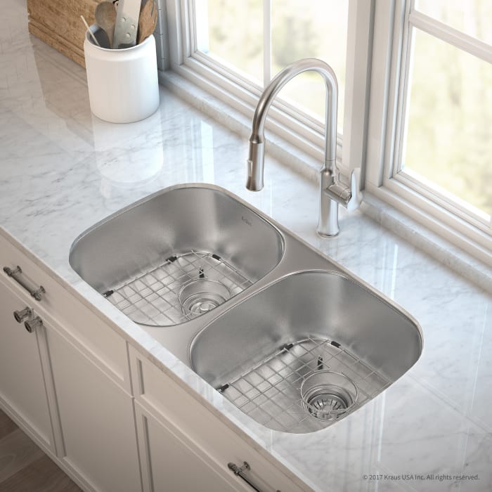Kraus KBU22E163042SS 32 Inch Double Bowl Kitchen Sink and Faucet Combo