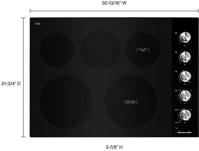 KitchenAid KCES550HBL 30 Inch Electric Cooktop with 5 Elements, Glass