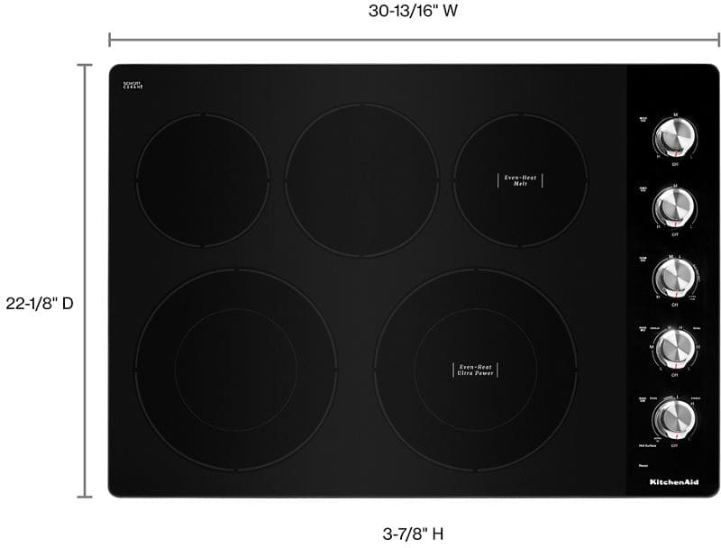 KitchenAid KCES550HSS 30 Inch Electric Cooktop with 5 Elements, Glass