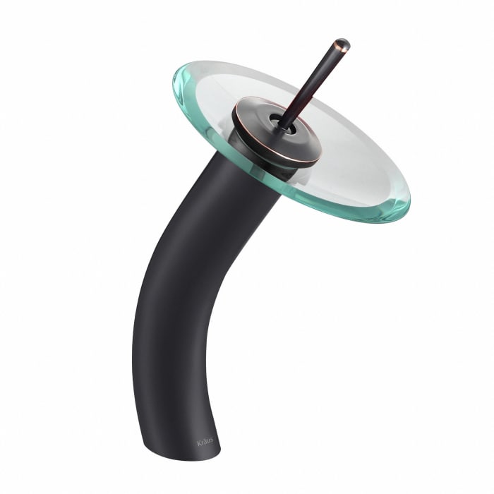 Kraus Kgw1700orbcl Waterfall Single Handle Vessel Bathroom Faucet With Oil Rubbed Bronze Finish 7 Inch Clear Glass Disk Solid Brass Construction High Quality Ceramic Cartridge And Ada Compliant Clear