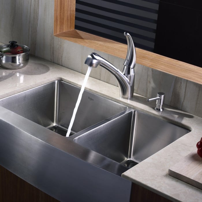 Kraus Khf20333kpf2110sd20 33 Inch Stainless Steel 70 30 Double Bowl A Kitchen Sink With 16 Gauge 10 Depth Rear Set Drain Opening Stone Guard Undercoating And Ada Compliant - Kraus Double Bowl Kitchen Sink 33 Inches Kraus Khf20333kpf2110sd20 33 Inch Stainless Steel 70 30 Double Bowl A Kitchen Sink With 16 Gauge 10 Depth Rear Set Drain Opening Stone Guard Undercoating And Ada Compliant - Kraus Double Bowl Kitchen Sink 33 Inches