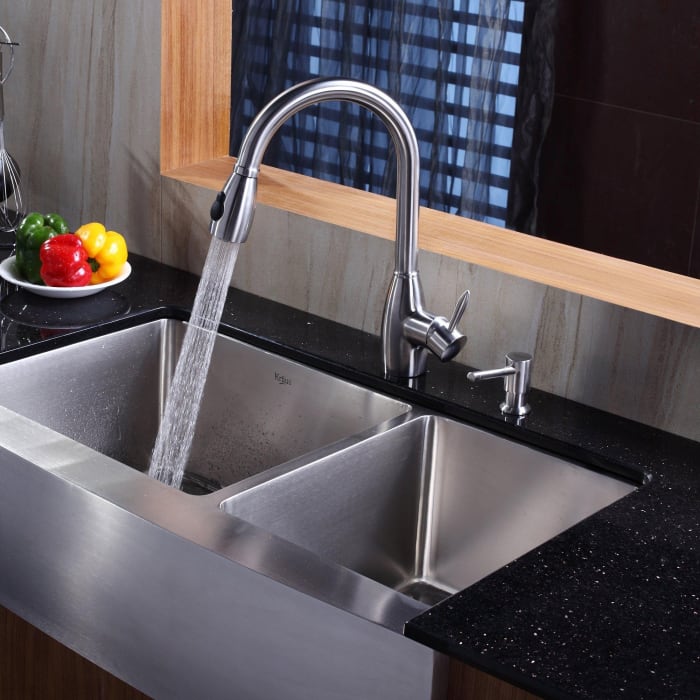 Kraus KHF20336KPF2130SD20 36 Inch Stainless Steel 60/40 Double
