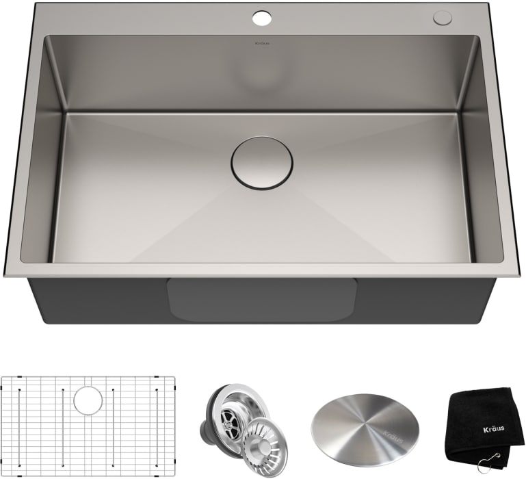 Kraus Kht30033 33 Inch Drop In Stainless Steel Kitchen Sink Kit With Tru16 Stainless Steel Noisedefend Technology And Rust Resistant Finish