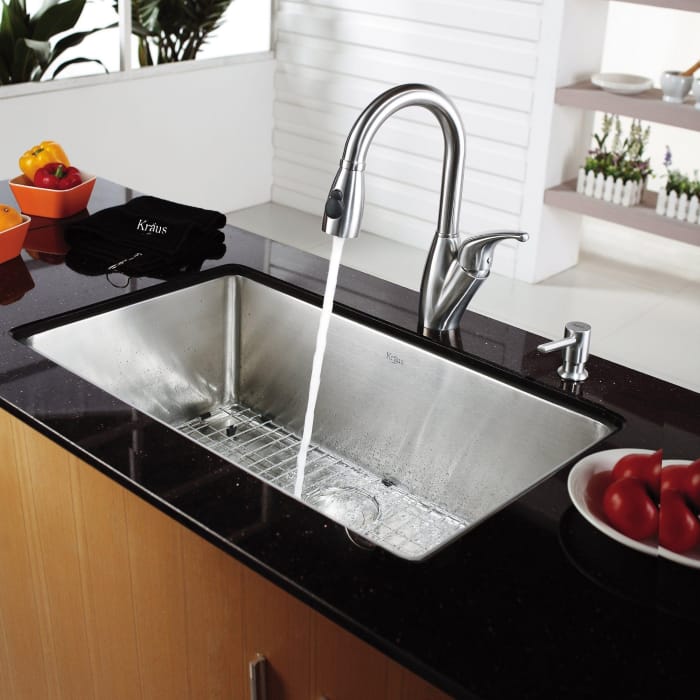 Kraus Khu10030kpf2121sd20 30 Inch Undermount Single Bowl Stainless