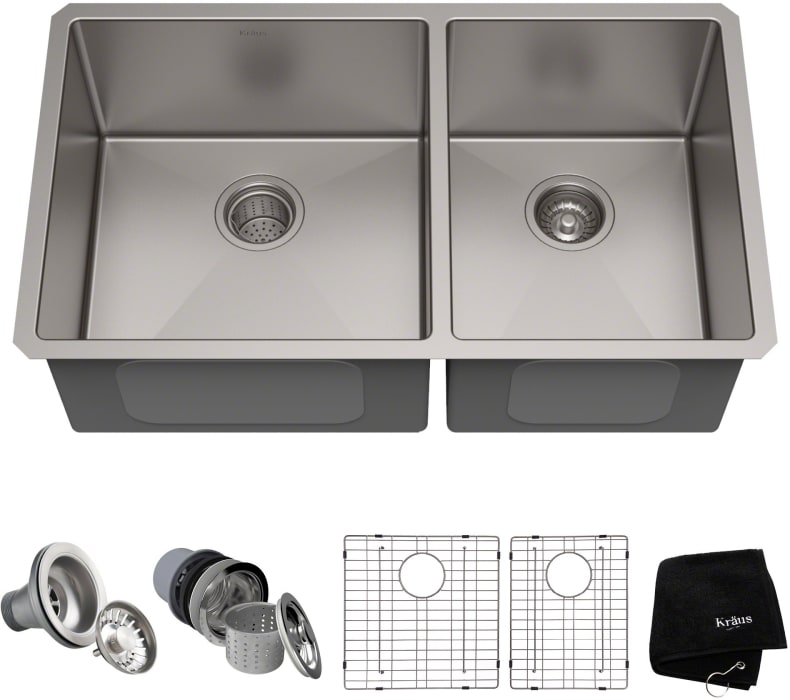 Kraus Khu10333 33 Inch Undermount 60 40 Double Bowl Kitchen Sink With 16 Gauge Stainless Steel Noisedefend Technology And Scratch Resistant Finish - Kraus Double Bowl Kitchen Sink 33 Inches Kraus Khu10333 33 Inch Undermount 60 40 Double Bowl Kitchen Sink With 16 Gauge Stainless Steel Noisedefend Technology And Scratch Resistant Finish - Kraus Double Bowl Kitchen Sink 33 Inches