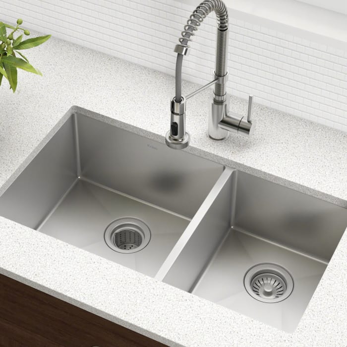 Kraus Khu10333 33 Inch Undermount 6040 Double Bowl Kitchen Sink With 16 Gauge Stainless Steel 