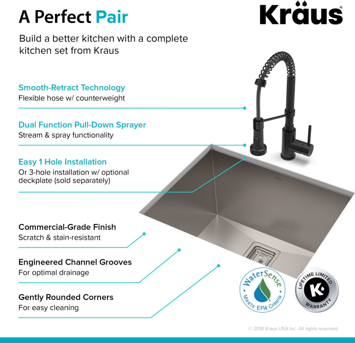KRAUS 24-inch Utility Sink Combo With Faucet – 18 Gauge Stainless Steel, Matte Black Finish - View #5