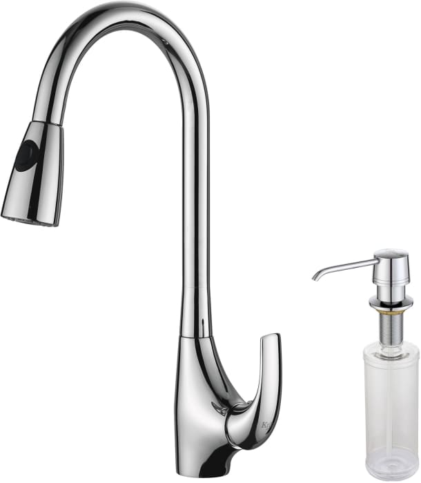 Kraus Kpf1621ksd30ch Single Lever Pull Out Kitchen Faucet With Hi Arc Pull Down Spray Head 2 2 Gpm Flow Rate Drip Free Ceramic Cartridge Chrome Soap Dispenser And Ada Compliant Chrome