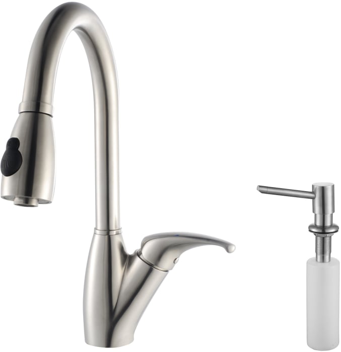 Kraus Kpf2120sd20 Single Lever Pull Out Faucet With 9 Inch Spout Reach 24 Inch Spring Tensioned Retractable Hose Length Dual Spray Head Adjustable Temperature Flow Rate And Gooseneck Design With Soap Dispenser