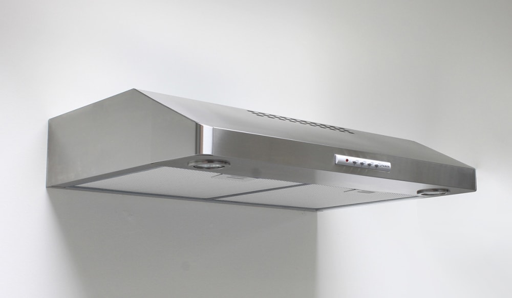 Faber LEVA24SS300B 24 Inch Under Cabinet Range Hood with 3-Speed/300 CFM  Blower, Push Button Control, Halogen Lighting, Dishwasher-Safe Mesh  Filters, VariDuct System, Energy Diffuse, Ductless Vent Grate, and UL  Listed: Stainless Steel