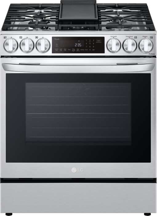 LG LSDL6336F 30 Inch Slide In Dual Fuel Smart Range with 5 Sealed Burners 6.3 cu. ft. Oven Capacity Storage Drawer Edge to edge Cooktop Air Fry ProBake Convection Air Sous Vide EasyClean Self Clean