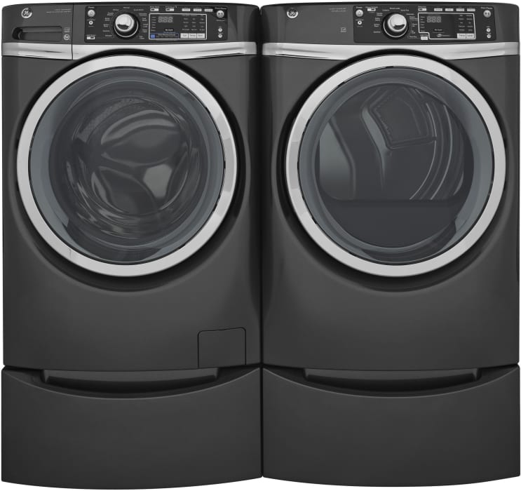Ge Gewadrgg2 Side By Side On Pedestals Washer Dryer Set With Front Load Washer And Gas Dryer In Diamond Gray