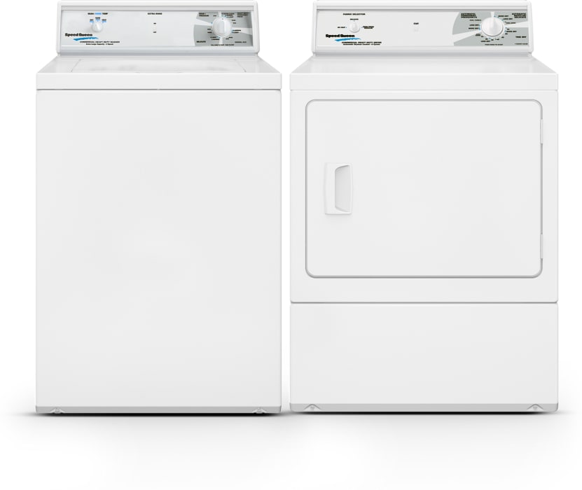 Speed Queen SPWADRGW2000 Side by Side Washer Dryer Set with Top Load Washer and Gas Dryer in White
