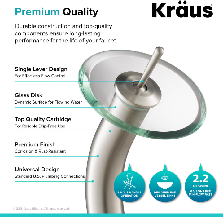 Kraus KGW1700SNCL Single Lever Waterfall Vessel Faucet with Solid