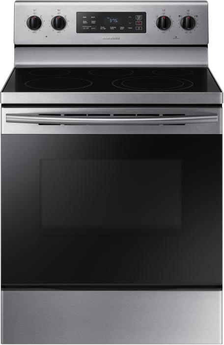 Samsung Ne59k3310ss 30 Inch Electric Range With 5 Smoothtop Heating Elements 5 9 Cu Ft Conventional Oven Front Right Flexible Element Stainless Steel Edge Trim Design Storage Drawer And Steam Clean Stainless Steel