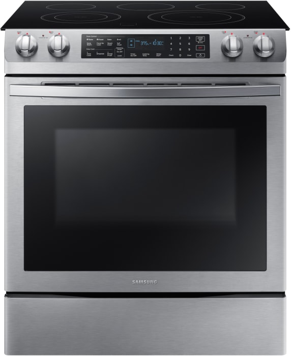 Samsung Ne58r9431ss 30 Inch Slide In Electric Range With 5 Element Flexible Cooktop Dual Convection Fan Oven Steam Clean Self Clean Glass Touch Controls 5 8 Cu Ft Oven Capacity Storage Drawer Wide View Window
