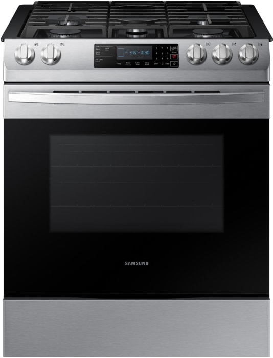 Samsung Nx58r9311ss 30 Inch 5 Burner Slide In Gas Range With Glass Touch Controls Simmer Burner 17k Btu Power Burner Cast Iron Grates Self Clean Chrome Oven Racks Child Lock Sabbath Mode And